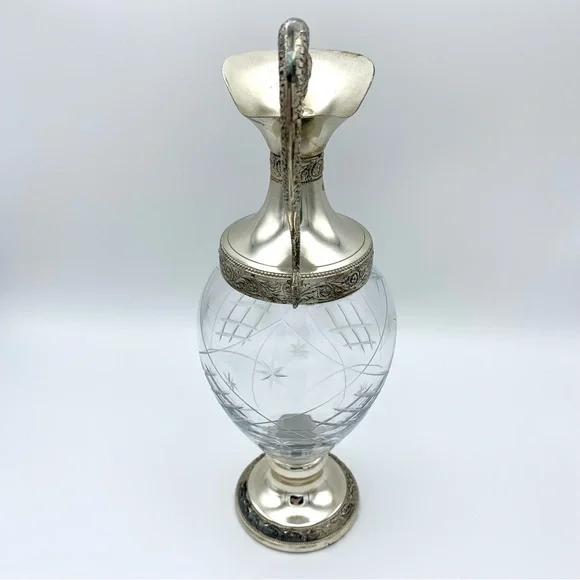 Vintage Italian Silver Plated Crystal Ewer Dragon Victorian Decanter, 12 Glasses - Picture 8 of 15